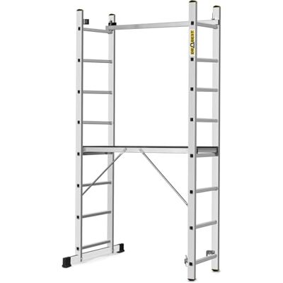 DRABEST PRO 3-in-1 multifunctionele ladder van aluminium, steiger, vouwladder met werkplatform en emmerhaak, in hoogte verstelbaar, opvouwbaar, 2 x 8 treden DRABEST PRO 3-in-1 multifunctionele ladder van aluminium, steiger, vouwladder met werkplatform en emmerhaak, in hoogte verstelbaar, opvouwbaar, 2 x 8 treden