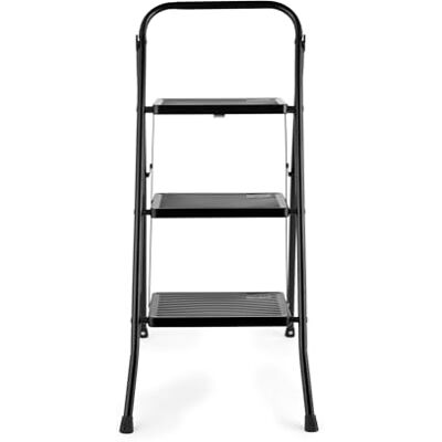 Kleeneze KL068514BLKFEU7 Trapladder, opvouwbaar, 3 treden, antislip, licht, 3 treden, met draaggreep en veiligheidsclip, max. 150 kg, robuust staal voor binnen en buiten, zwart Kleeneze KL068514BLKFEU7 Trapladder, opvouwbaar, 3 treden, antislip, licht, 3 treden, met draaggreep en veiligheidsclip, max. 150 kg, robuust staal voor binnen en buiten, zwart