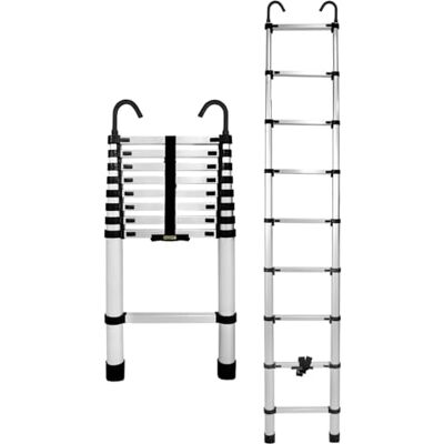 DRABEST Ladder Telescopische aluminium ladder Uitschuifbare ladder Aluminium vouwladder Universele ladder 9 treden Hoogte 2,6 m DRABEST Ladder Telescopische aluminium ladder Uitschuifbare ladder Aluminium vouwladder Universele ladder 9 treden Hoogte 2,6 m
