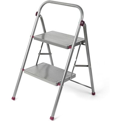 Kleeneze KL068491EU 2-Step Folding DIY Stepladder, Non-Slip Feet, Collapsible for Compact Storage, Ergonomic & Lightweight Design, Strong Steel Structure, Safety Clip, 150kg Capacity, 80cm, Pink/Grey Kleeneze KL068491EU 2-Step Folding DIY Stepladder, Non-Slip Feet, Collapsible for Compact Storage, Ergonomic & Lightweight Design, Strong Steel Structure, Safety Clip, 150kg Capacity, 80cm, Pink/Grey