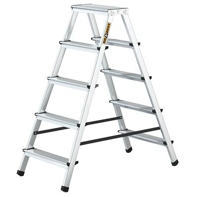 DRABEST Aluminium vouwladder 2x5 treden multifunctionele ladder aan beide zijden tot 125 kg DRABEST Aluminium vouwladder 2x5 treden multifunctionele ladder aan beide zijden tot 125 kg