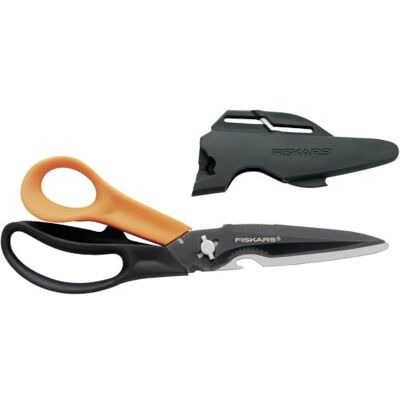 Fiskars Multifunctionele schaar met scheidbare messen, etui met slijper inbegrepen, lengte: 23 cm, titanium coating, messen van roestvrij staal/kunststof handgrepen, zwart/oranje, cuts + more, 1000809 Fiskars Multifunctionele schaar met scheidbare messen, etui met slijper inbegrepen, lengte: 23 cm, titanium coating, messen van roestvrij staal/kunststof handgrepen, zwart/oranje, cuts + more, 1000809