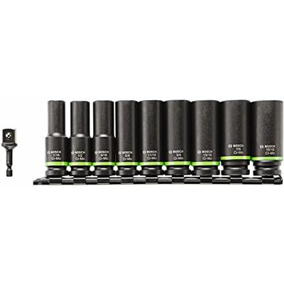 Bosch ITDSO12V10 1/2 inch dopsleutelset met 1/4 inch naar 1/2 inch zeskantadapter, zwart, 10 stuks Bosch ITDSO12V10 1/2 inch dopsleutelset met 1/4 inch naar 1/2 inch zeskantadapter, zwart, 10 stuks