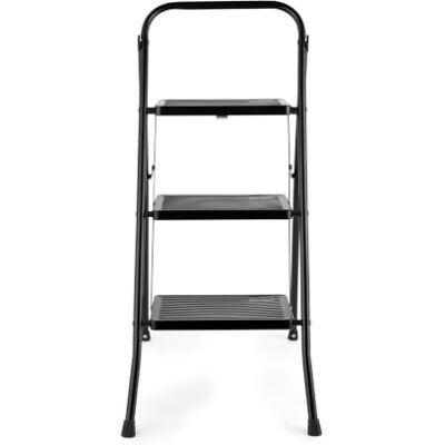 Kleeneze KL068514BLKFEU7 Trapladder, opvouwbaar, 3 treden, antislip, licht, 3 treden, met draaggreep en veiligheidsclip, max. 150 kg, robuust staal voor binnen en buiten, zwart Kleeneze KL068514BLKFEU7 Trapladder, opvouwbaar, 3 treden, antislip, licht, 3 treden, met draaggreep en veiligheidsclip, max. 150 kg, robuust staal voor binnen en buiten, zwart