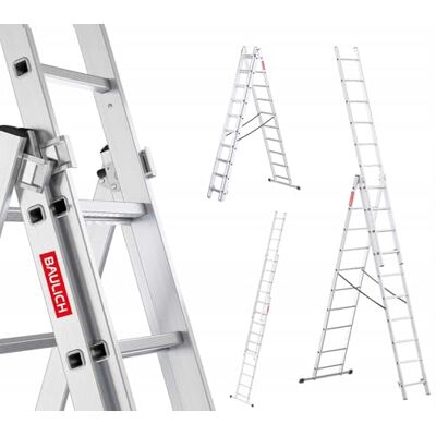 BAULICH Multifunctionele 3-in-1 telescopische ladder van aluminium, dubbel 3 x 10 (treden), veelzijdig, opvouwbaar, tot 150 kg, voor werkzaamheden in huis en tuin, licht 13,5 kg, zilver BAULICH Multifunctionele 3-in-1 telescopische ladder van aluminium, dubbel 3 x 10 (treden), veelzijdig, opvouwbaar, tot 150 kg, voor werkzaamheden in huis en tuin, licht 13,5 kg, zilver