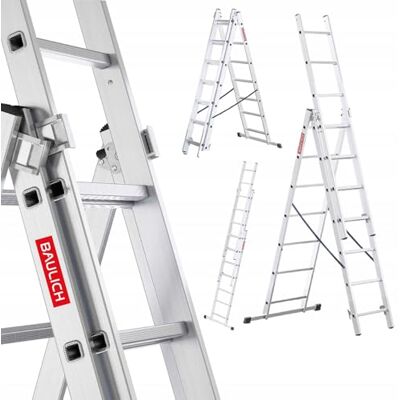 BAULICH Multifunctionele 3-in-1 telescopische ladder van aluminium, dubbel 3 x 7 (treden), veelzijdig, opvouwbaar, tot 150 kg, voor werkzaamheden in huis en tuin, licht 9,1 kg, zilver BAULICH Multifunctionele 3-in-1 telescopische ladder van aluminium, dubbel 3 x 7 (treden), veelzijdig, opvouwbaar, tot 150 kg, voor werkzaamheden in huis en tuin, licht 9,1 kg, zilver