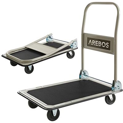 Arebos Platformwagen, handmatig, opvouwbaar, 150 kg, 4 wielen, polypropyleen en metaal Arebos Platformwagen, handmatig, opvouwbaar, 150 kg, 4 wielen, polypropyleen en metaal