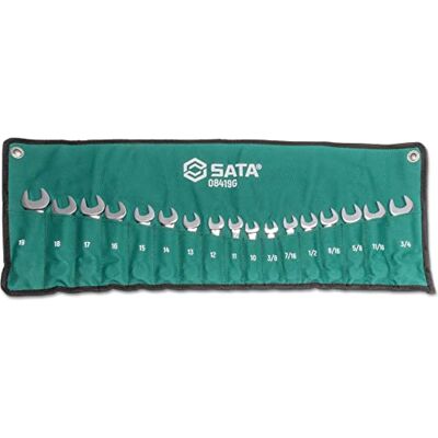 SATA Set van 17 12-kantige sleutels SAE maten 3/8 inch tot 3/4 inch en metrisch 10 mm tot 19 mm Off-hoek laden ST08419G SATA Set van 17 12-kantige sleutels SAE maten 3/8 inch tot 3/4 inch en metrisch 10 mm tot 19 mm Off-hoek laden ST08419G