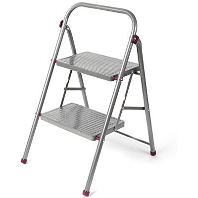 Kleeneze KL068491EU 2-Step Folding DIY Stepladder, Non-Slip Feet, Collapsible for Compact Storage, Ergonomic & Lightweight Design, Strong Steel Structure, Safety Clip, 150kg Capacity, 80cm, Pink/Grey Kleeneze KL068491EU 2-Step Folding DIY Stepladder, Non-Slip Feet, Collapsible for Compact Storage, Ergonomic & Lightweight Design, Strong Steel Structure, Safety Clip, 150kg Capacity, 80cm, Pink/Grey