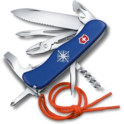 Victorinox Skipper zakmes, navigatiespecifiek, 5 functies, Zwitsers gemaakt, multifunctioneel gereedschap met groot lemmet, getande snijkant, vergrendelbaar lemmet, blauw Victorinox Skipper zakmes, navigatiespecifiek, 5 functies, Zwitsers gemaakt, multifunctioneel gereedschap met groot lemmet, getande snijkant, vergrendelbaar lemmet, blauw