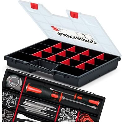Lun Fix Opbergdoos, 490 x 390 x 65 mm, 12 vakken, kunststof opbergdoos met deksel van transparant polypropyleen, met scheidingswanden, voor werkplaats, huis, garage, elektronica Lun Fix Opbergdoos, 490 x 390 x 65 mm, 12 vakken, kunststof opbergdoos met deksel van transparant polypropyleen, met scheidingswanden, voor werkplaats, huis, garage, elektronica