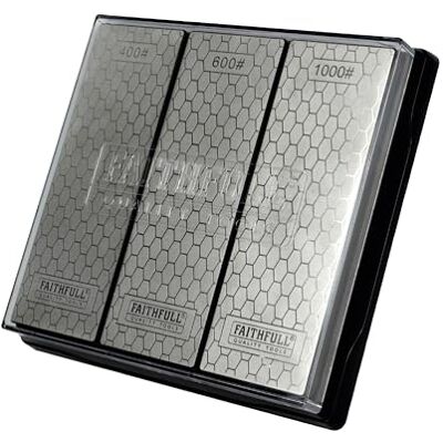 Faithfull Diamantslijpsteenset, 3-in-1 slijpsysteem met korrelstenen 400G / 600G / 1000G voor messen, scharen, snijgereedschap Faithfull Diamantslijpsteenset, 3-in-1 slijpsysteem met korrelstenen 400G / 600G / 1000G voor messen, scharen, snijgereedschap