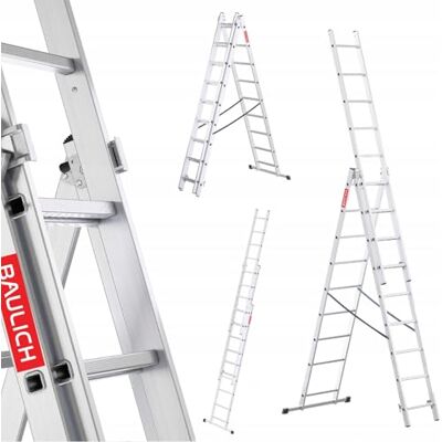 BAULICH Multifunctionele 3-in-1 telescopische ladder van aluminium, dubbel 3 x 9 (treden), veelzijdig, opvouwbaar, tot 150 kg, voor werkzaamheden in huis en tuin, licht 12,5 kg, zilver BAULICH Multifunctionele 3-in-1 telescopische ladder van aluminium, dubbel 3 x 9 (treden), veelzijdig, opvouwbaar, tot 150 kg, voor werkzaamheden in huis en tuin, licht 12,5 kg, zilver
