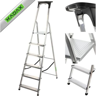 KADAX Aluminium ladder Belastbaar tot 125 kg Vouwladder voor senioren, veiligheidsladder, met legplank (6 niveaus) KADAX Aluminium ladder Belastbaar tot 125 kg Vouwladder voor senioren, veiligheidsladder, met legplank (6 niveaus)