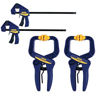 IRWIN Set van 4 snelspanklemmen met schroefklemmen, 11,4 cm, Handi klemmen 5,1 cm (IRHT83222) IRWIN Set van 4 snelspanklemmen met schroefklemmen, 11,4 cm, Handi klemmen 5,1 cm (IRHT83222)