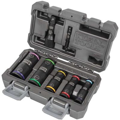 KLEIN TOOLS 66070 Slagmoersleutelset, slagtrekker, vijf stopcontacten met 1/4 inch en 1/2 inch vierkante zeskantstekkeradapter, 7-delig KLEIN TOOLS 66070 Slagmoersleutelset, slagtrekker, vijf stopcontacten met 1/4 inch en 1/2 inch vierkante zeskantstekkeradapter, 7-delig