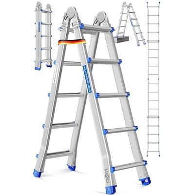 Masko ® Aluminium telescopische ladder, 5,10 m, 4 x 5 treden, multifunctionele ladder, vouwladder, schuifladder, dubbelzijdige trapladder Masko ® Aluminium telescopische ladder, 5,10 m, 4 x 5 treden, multifunctionele ladder, vouwladder, schuifladder, dubbelzijdige trapladder