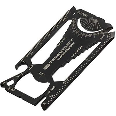 True Utility Cardsmart Zwitserse kaart, 30-in-1, multifunctioneel gereedschap van roestvrij staal met sleutel, schroevendraaier, blikopener, flesopener en hendel, mini-gadget, compact, zwart, minimalistisch True Utility Cardsmart Zwitserse kaart, 30-in-1, multifunctioneel gereedschap van roestvrij staal met sleutel, schroevendraaier, blikopener, flesopener en hendel, mini-gadget, compact, zwart, minimalistisch