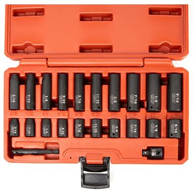 Neiko 02435A 22-delige dopsleutelset 1/4 standaard SAE 3/40,6 cm 9/40,6 cm SAE, chroom-vanadium-stalen doppen, verloopstuk van 3/20,3 cm tot 1/10,2 cm, zeskantdopadapter Neiko 02435A 22-delige dopsleutelset 1/4 standaard SAE 3/40,6 cm 9/40,6 cm SAE, chroom-vanadium-stalen doppen, verloopstuk van 3/20,3 cm tot 1/10,2 cm, zeskantdopadapter