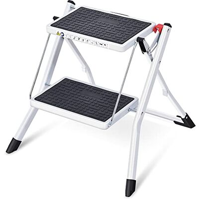 kingrack Trappadder, Dubbelzijdige opvouwbare stapkruk, 2 stappen draagbare ladder met handvat, groot platform, slanke huishoudelijke trapladder met Milti-fuction WKUK2031 kingrack Trappadder, Dubbelzijdige opvouwbare stapkruk, 2 stappen draagbare ladder met handvat, groot platform, slanke huishoudelijke trapladder met Milti-fuction WKUK2031