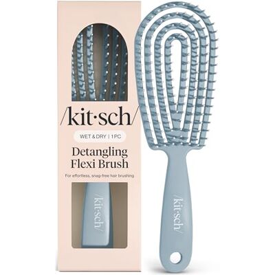 Kitsch Flexi Ontwarringsborstel, gereedschap voor dagelijks haarverzorging, flexibel frame, gladde borstelharen, voor droog of vochtig haar, mistblauw Kitsch Flexi Ontwarringsborstel, gereedschap voor dagelijks haarverzorging, flexibel frame, gladde borstelharen, voor droog of vochtig haar, mistblauw