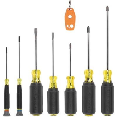 KLEIN TOOLS 85808 schroevendraaierset met precisie-bewerkte bits, (4) Phillips, (3) sleuf, magnetiser/demagnetizer, gemaakt in de VS, 8-delig KLEIN TOOLS 85808 schroevendraaierset met precisie-bewerkte bits, (4) Phillips, (3) sleuf, magnetiser/demagnetizer, gemaakt in de VS, 8-delig