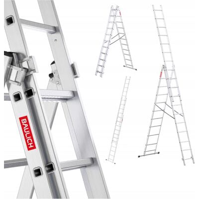 BAULICH Multifunctionele 3-in-1 telescopische ladder van aluminium, dubbel 3 x 11 (treden), veelzijdig, opvouwbaar, tot 150 kg, voor werkzaamheden in huis en tuin, licht 15,1 kg, zilver BAULICH Multifunctionele 3-in-1 telescopische ladder van aluminium, dubbel 3 x 11 (treden), veelzijdig, opvouwbaar, tot 150 kg, voor werkzaamheden in huis en tuin, licht 15,1 kg, zilver