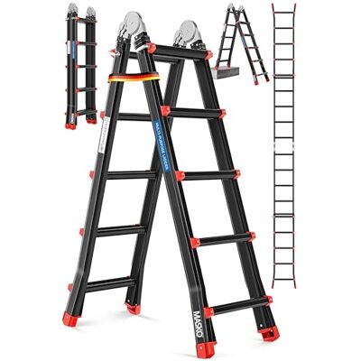 Masko ® Aluminium telescopische ladder, 5,10 m, 4 x 5 treden, multifunctionele ladder, vouwladder, schuifladder, dubbelzijdige trapladder Masko ® Aluminium telescopische ladder, 5,10 m, 4 x 5 treden, multifunctionele ladder, vouwladder, schuifladder, dubbelzijdige trapladder