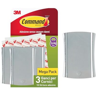 3M Command Universele zelfklevende hanger voor foto's, groot model, zilver, 4 haken en 10 grote tabs, 3,6 kg, ophangen zonder schade 3M Command Universele zelfklevende hanger voor foto's, groot model, zilver, 4 haken en 10 grote tabs, 3,6 kg, ophangen zonder schade