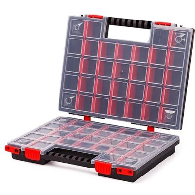 MIVOS Dubbelzijdige opbergdoos 399 x 303 x 100 mm, 2-zijdig sorteren, 64 verstelbare vakken, schroefbox, accessoires, robuust gereedschap voor werkplaats MIVOS Dubbelzijdige opbergdoos 399 x 303 x 100 mm, 2-zijdig sorteren, 64 verstelbare vakken, schroefbox, accessoires, robuust gereedschap voor werkplaats