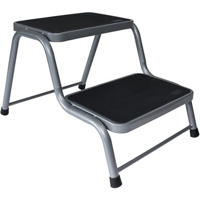 Hummelladen Trapladder met 2 treden, caravanladder, 45 x 64 x 38 cm, stalen trapladder, 150 kg belastbaar tot 150 kg, met antislip oppervlak, dubbele trede, voor caravan, camper Hummelladen Trapladder met 2 treden, caravanladder, 45 x 64 x 38 cm, stalen trapladder, 150 kg belastbaar tot 150 kg, met antislip oppervlak, dubbele trede, voor caravan, camper
