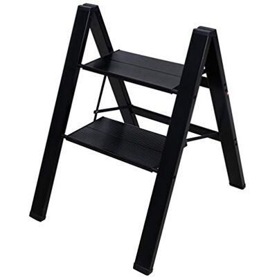 BAOYOUNI Klapbare Trapladder 2 Treden Aluminium Ladder Lichtgewicht Vouwladder Huishoudladder Opvouwbaar Anti-Slip Staladder voor Huishouden, keuken, Kantoor, Buitenshuis, Schilderen Zwart BAOYOUNI Klapbare Trapladder 2 Treden Aluminium Ladder Lichtgewicht Vouwladder Huishoudladder Opvouwbaar Anti-Slip Staladder voor Huishouden, keuken, Kantoor, Buitenshuis, Schilderen Zwart