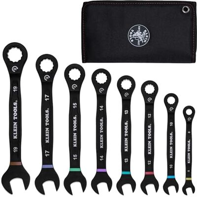 KLEIN TOOLS Set van 8 metrische ratelsleutels 69408MG 8-19 mm 90 tanden staallegering met schuimstofzak KLEIN TOOLS Set van 8 metrische ratelsleutels 69408MG 8-19 mm 90 tanden staallegering met schuimstofzak