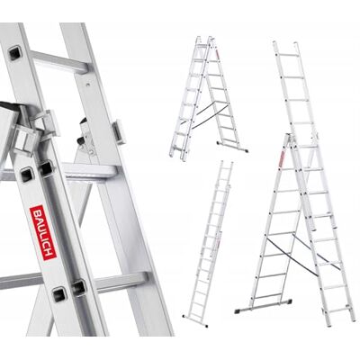 BAULICH Multifunctionele 3-in-1 telescopische ladder van aluminium, dubbel 3 x 8 (treden), veelzijdig, opvouwbaar, tot 150 kg, voor werkzaamheden in huis en tuin, licht 11 kg, zilver Aluminium et acier zingué, usage privé et professionnel, pliante, arge BAULICH Multifunctionele 3-in-1 telescopische ladder van aluminium, dubbel 3 x 8 (treden), veelzijdig, opvouwbaar, tot 150 kg, voor werkzaamheden in huis en tuin, licht 11 kg, zilver Aluminium et acier zingué, usage privé et professionnel, pliante, arge