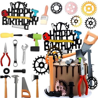 Shamoparty Taartdecoratieset, 20 stuks, gereedschap voor verjaardagstaart, schroevendraaier, rol, handzaag, tang, sleuteldecoratie-artikelen, verjaardagsfeestdecoratie voor kinderen, feest Shamoparty Taartdecoratieset, 20 stuks, gereedschap voor verjaardagstaart, schroevendraaier, rol, handzaag, tang, sleuteldecoratie-artikelen, verjaardagsfeestdecoratie voor kinderen, feest
