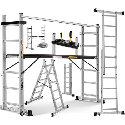 Masko ® Aluminium bouwsteiger, ladder, belastbaar tot 150 kg, antislip coating, GS-getest (EN 131) Masko ® Aluminium bouwsteiger, ladder, belastbaar tot 150 kg, antislip coating, GS-getest (EN 131)