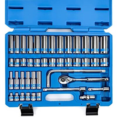 Neiko 02512A dopsleutelset 3/8" met snelspanratel (90 tanden), 43-delig standaard en diepe metrische maten, 6 mm tot 24 mm, 6 punten, universele afdichting, 3/8 inch verlengstangen, Neiko 02512A dopsleutelset 3/8" met snelspanratel (90 tanden), 43-delig standaard en diepe metrische maten, 6 mm tot 24 mm, 6 punten, universele afdichting, 3/8 inch verlengstangen,