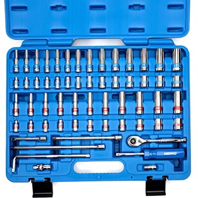 Neiko 02514A Set van 58 ratelsleutels en kleine doppen, 1/4 inch, chroom-vanadium-staal, meerkleurig Neiko 02514A Set van 58 ratelsleutels en kleine doppen, 1/4 inch, chroom-vanadium-staal, meerkleurig