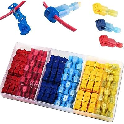 RUNCCI-YUN T-tap elektrische connectoren, 120 stuks T-tap, stroomdief, 60 T-aansluitverbinders + 60 platte stekkers (rood × 40 stuks, blauw × 40 stuks, geel × 40 stuks) RUNCCI-YUN T-tap elektrische connectoren, 120 stuks T-tap, stroomdief, 60 T-aansluitverbinders + 60 platte stekkers (rood × 40 stuks, blauw × 40 stuks, geel × 40 stuks)