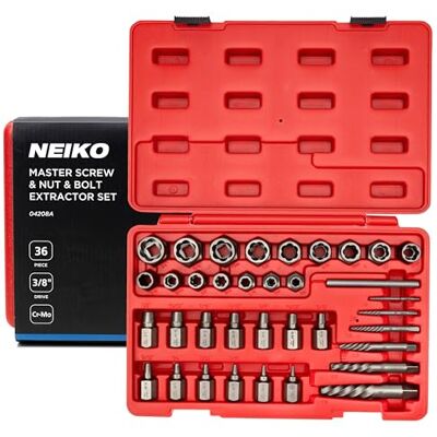 Neiko 04208A Schroeven, Moeren en Bouten Extractor, 36 Stuks Wielmoer Verwijdering Gereedschap, 3/8 Dr., Diepe Gestripte en Ondiepe Gestripte Bouten Extractor Tool Neiko 04208A Schroeven, Moeren en Bouten Extractor, 36 Stuks Wielmoer Verwijdering Gereedschap, 3/8 Dr., Diepe Gestripte en Ondiepe Gestripte Bouten Extractor Tool