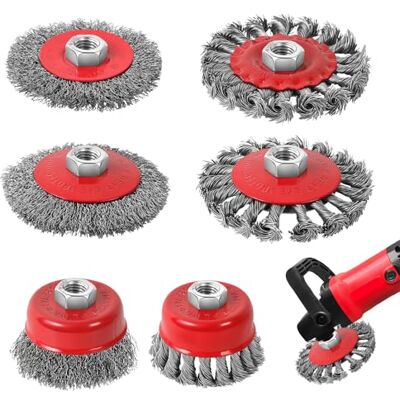 Yokuni 6 stuks metalen borstel voor haakse slijper, metalen borstel, slijpmachine, diameter 75 mm en 100 mm, met schroefdraad M14, slijpborstel voor het verwijderen, polijsten en reinigen van metaal Yokuni 6 stuks metalen borstel voor haakse slijper, metalen borstel, slijpmachine, diameter 75 mm en 100 mm, met schroefdraad M14, slijpborstel voor het verwijderen, polijsten en reinigen van metaal