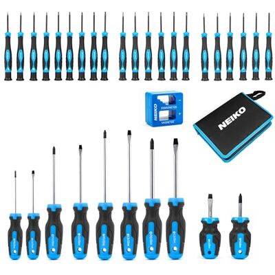 Neiko 01379A 32 stuks magnetische precisieschroevendraaiers, Phillips, platte kop, sleuf, Torx met magnetisator en demagnetizer, kleine magnetische schroevendraaiers Neiko 01379A 32 stuks magnetische precisieschroevendraaiers, Phillips, platte kop, sleuf, Torx met magnetisator en demagnetizer, kleine magnetische schroevendraaiers
