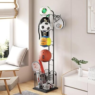 Drumm Basketbalhouder, basketbal-organizer, ballonopbergstandaard, opslag van sportuitrusting voor garage, sportuitrusting organizer Drumm Basketbalhouder, basketbal-organizer, ballonopbergstandaard, opslag van sportuitrusting voor garage, sportuitrusting organizer