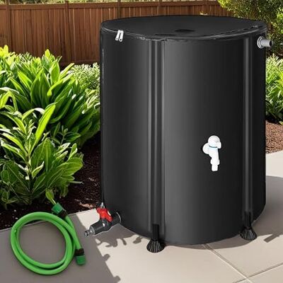 Melko Opvouwbare regenton van 100 liter met kraan, pvc-steunstangen en 2 m waterslang, beweegbare regenton met overloopbeveiliging en aansluiting waterreservoir Melko Opvouwbare regenton van 100 liter met kraan, pvc-steunstangen en 2 m waterslang, beweegbare regenton met overloopbeveiliging en aansluiting waterreservoir