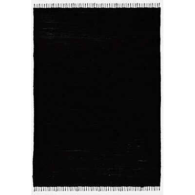 Theko Dhurry Tapijt van 100% katoen plat geweven katoen handgeweven Kleur: zwart 40 x 60 cm Theko Dhurry Tapijt van 100% katoen plat geweven katoen handgeweven Kleur: zwart 40 x 60 cm