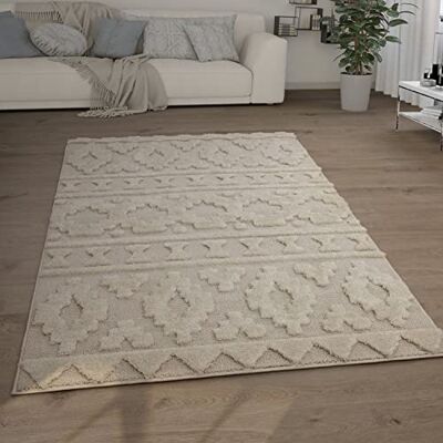 Paco Home Shaggy woonkamertapijt, hoogpolig, 3D-aspect, etnisch, boho, vintage, zacht, afmetingen: 80 x 150 cm, kleur: crème 4 Paco Home Shaggy woonkamertapijt, hoogpolig, 3D-aspect, etnisch, boho, vintage, zacht, afmetingen: 80 x 150 cm, kleur: crème 4