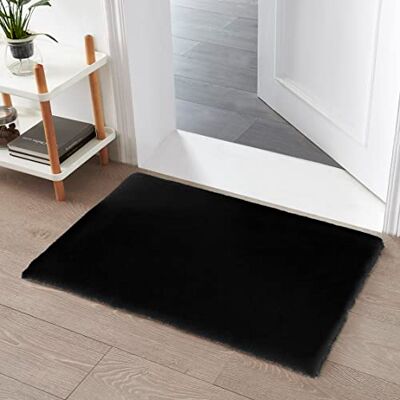Teppich Wölkchen Pluizig tapijt van imitatiebont, konijnenbont, kort bont, hoogpolig tapijt voor woonkamer of slaapkamer, bedtapijt, zwart, 60 x 90 cm Teppich Wölkchen Pluizig tapijt van imitatiebont, konijnenbont, kort bont, hoogpolig tapijt voor woonkamer of slaapkamer, bedtapijt, zwart, 60 x 90 cm