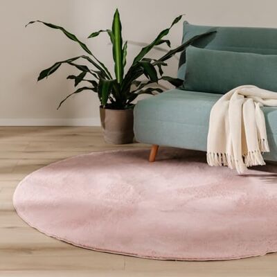 benuta Basic Tapijt voor woonkamer, imitatiebont, roze, rond, 120 cm, voor slaapkamer, kantoor, hal, baby, zacht, antislip, wasbaar, vloerverwarming benuta Basic Tapijt voor woonkamer, imitatiebont, roze, rond, 120 cm, voor slaapkamer, kantoor, hal, baby, zacht, antislip, wasbaar, vloerverwarming