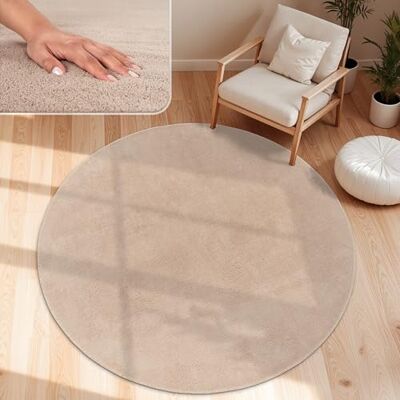 Paco Home Tapijt voor de woonkamer, effen, wasbaar, korte en zachte pool, afmetingen: rond, 80 cm, kleur: beige Paco Home Tapijt voor de woonkamer, effen, wasbaar, korte en zachte pool, afmetingen: rond, 80 cm, kleur: beige