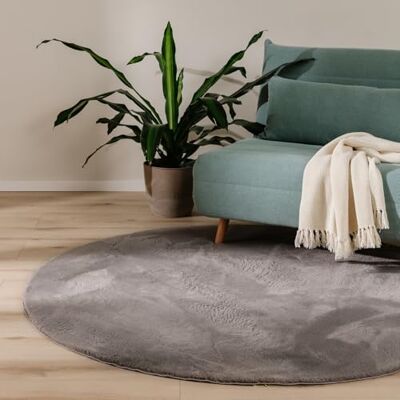 benuta Basic Vloerkleed voor woonkamer, imitatiebont, grijs, rond, 200 cm, voor slaapkamer, kantoor, hal, baby, zacht, antislip, wasbaar, vloerverwarming benuta Basic Vloerkleed voor woonkamer, imitatiebont, grijs, rond, 200 cm, voor slaapkamer, kantoor, hal, baby, zacht, antislip, wasbaar, vloerverwarming